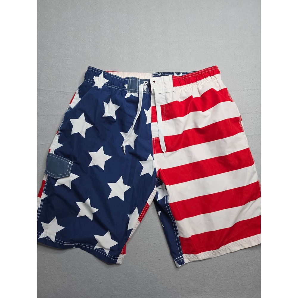 Kanu Surf Swim Trunks Men's XL Multicolor American Flag Mesh Lined Drawstring